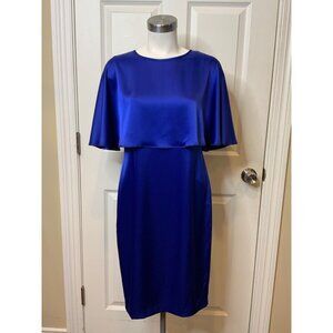 St. John Royal Blue Bejeweled Trim Capelet Sheath Dress, Size 4